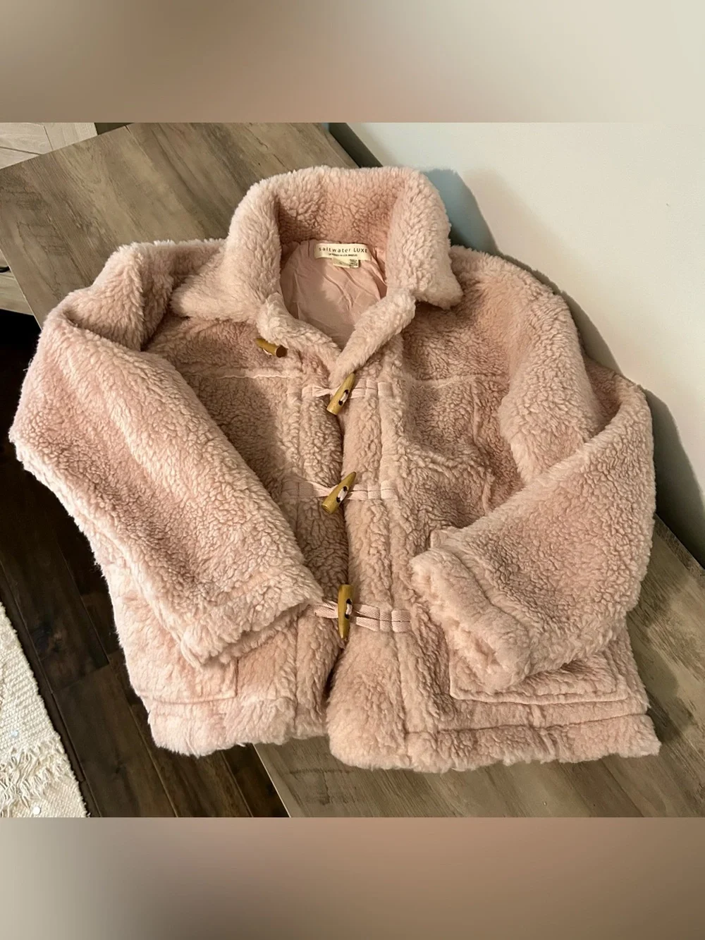 Saltwater Luxe Blush Pink Teddy Toggle Coat Sherpa Jacket Small NWOT - Picture 2 of 6